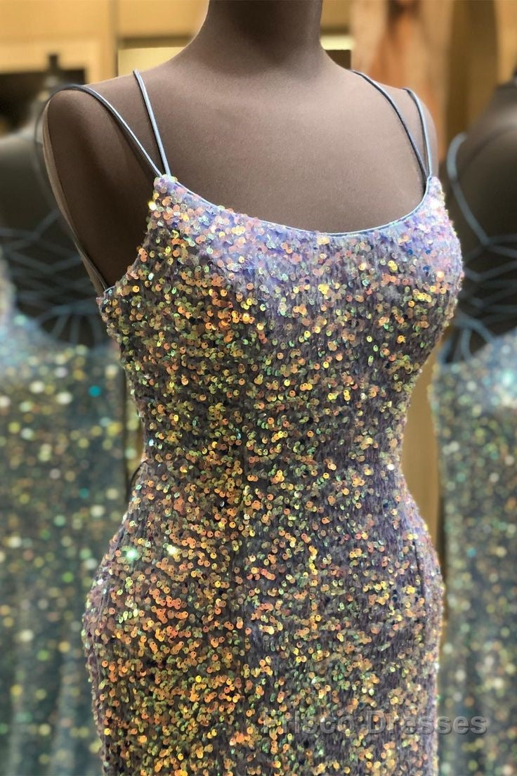 Double Straps Lace-Up Sequins Long Formal Prom Dresses with Slit Secondary image