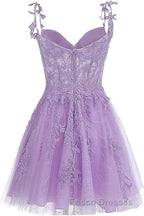 Lavender Tulle Lace Applique Homecoming Dress, Floral Tulle Short Formal Prom Dress