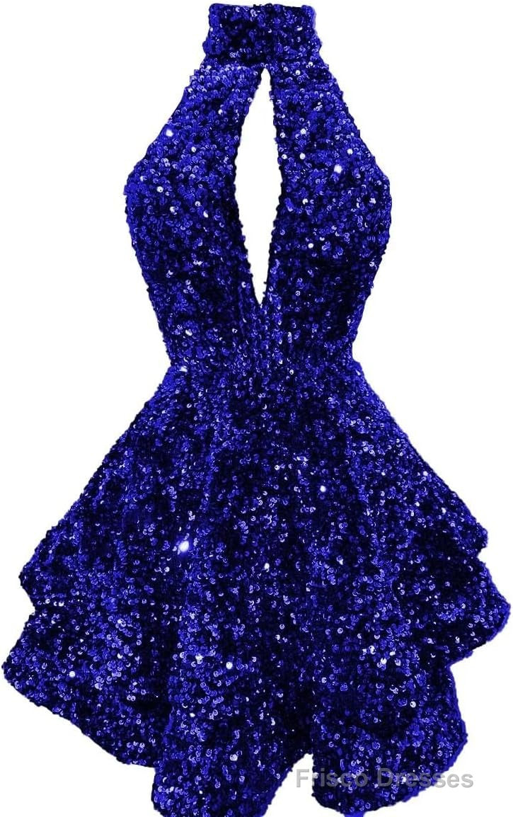 Halter Sequin Homecoming Dresses Short Sparkly Glitter Cutout Mini Backless Tight Bodycon Prom Cocktail Dresses for Women Secondary image