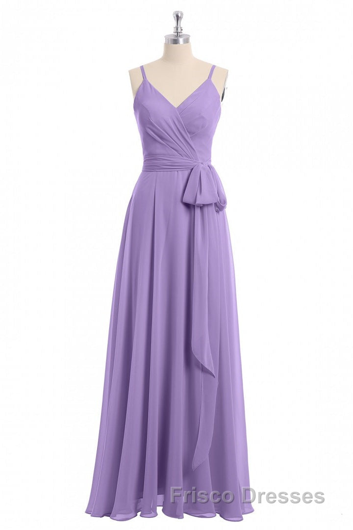 Lavender Spaghetti Straps Tie-Side Long Formal Prom Dress