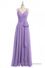 Lavender Spaghetti Straps Tie-Side Long Formal Prom Dress