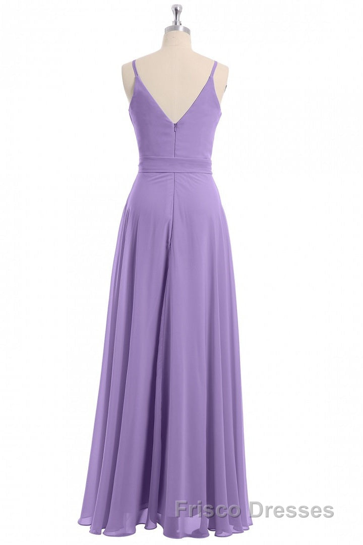 Lavender Spaghetti Straps Tie-Side Long Formal Prom Dress
