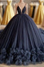 spaghetti straps beading bodice tulle ball gown evening Dress with handmade flowers