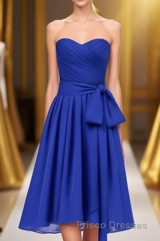 Royal Blue Sweetheart Tie-Side Short Bridesmaid Dress