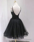 Black Tulle Beads Short Formal Prom Dress, Black Homecoming Dress
