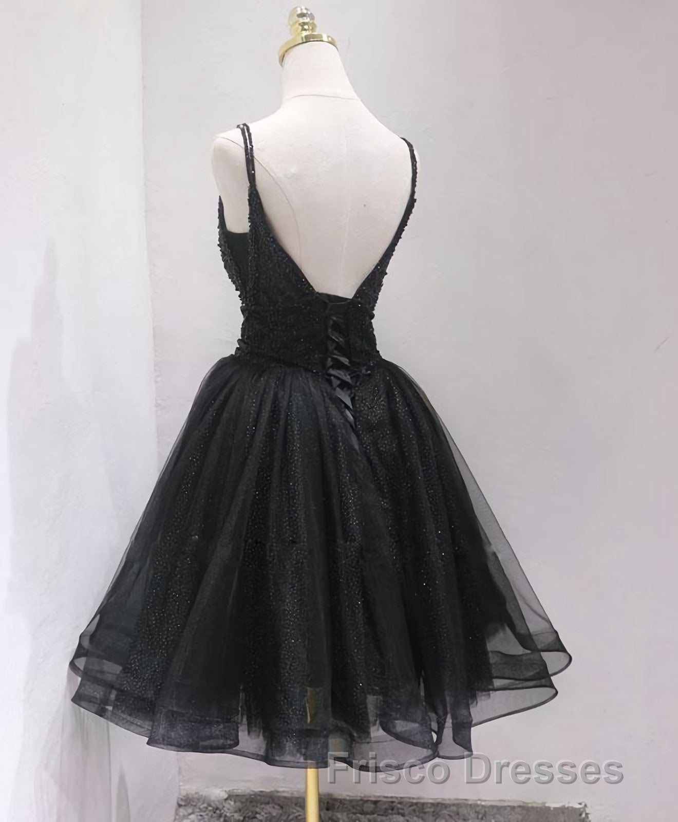 Black Tulle Beads Short Formal Prom Dress, Black Homecoming Dress