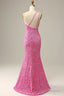 Pink Iridescent Sequin One-Shoulder Mermaid Long Formal Dress with Slit