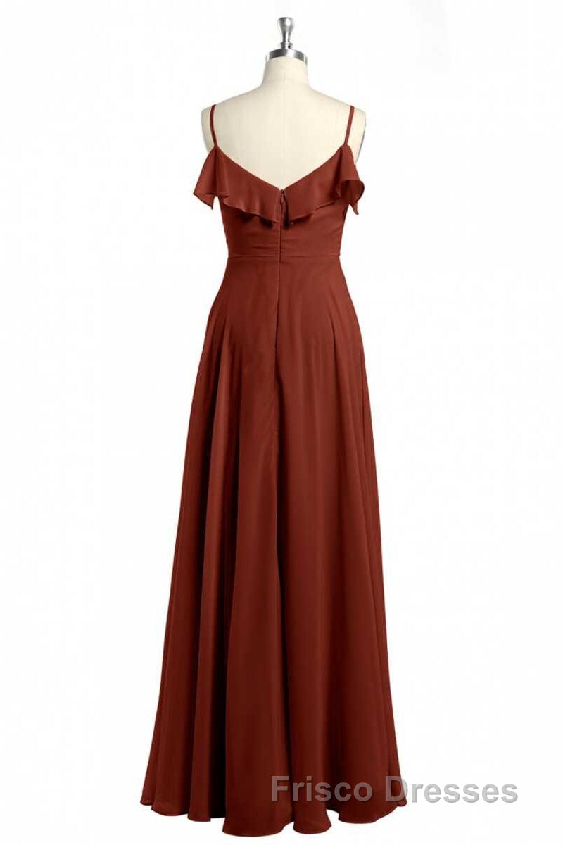 Rust Orange Chiffon Straps Ruffled A-Line Bridesmaid Dress Secondary image