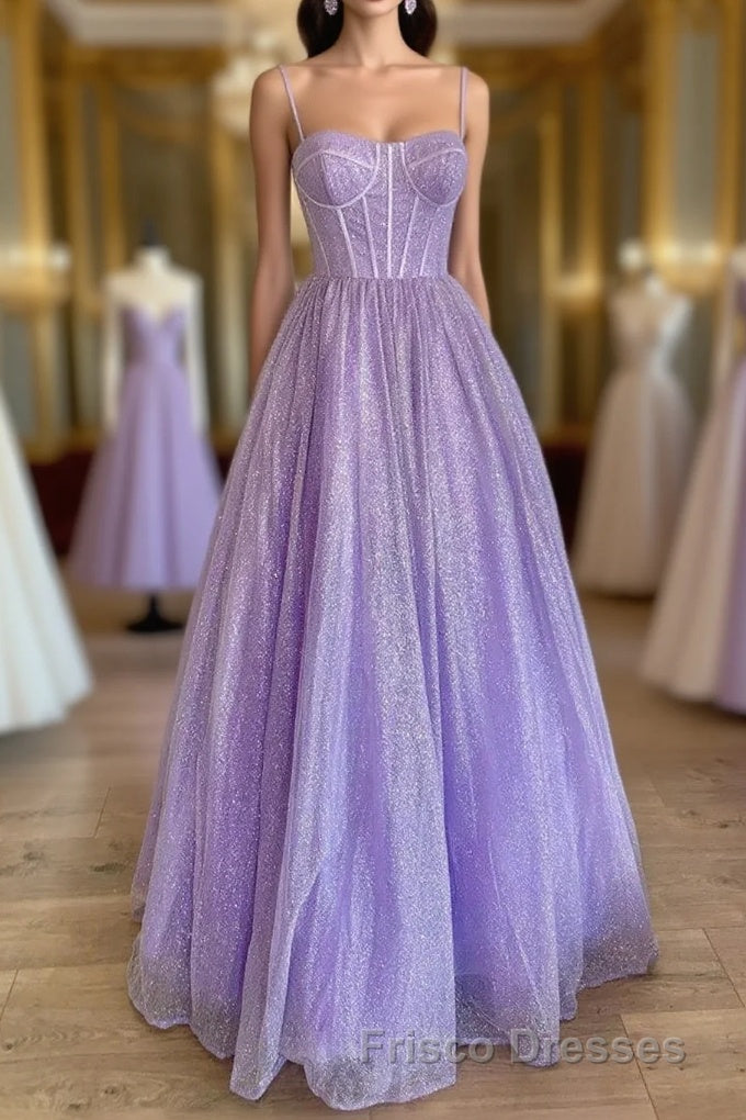 A-Line Lavender Straps Long Formal Prom Dress