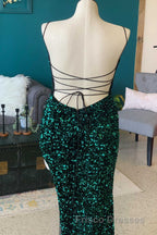 Red Sequin Cowl Neck Lace-Up Back High-Low Formal Prom Dress