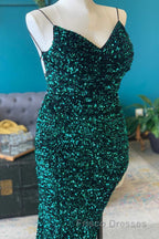 Red Sequin Cowl Neck Lace-Up Back High-Low Formal Prom Dress