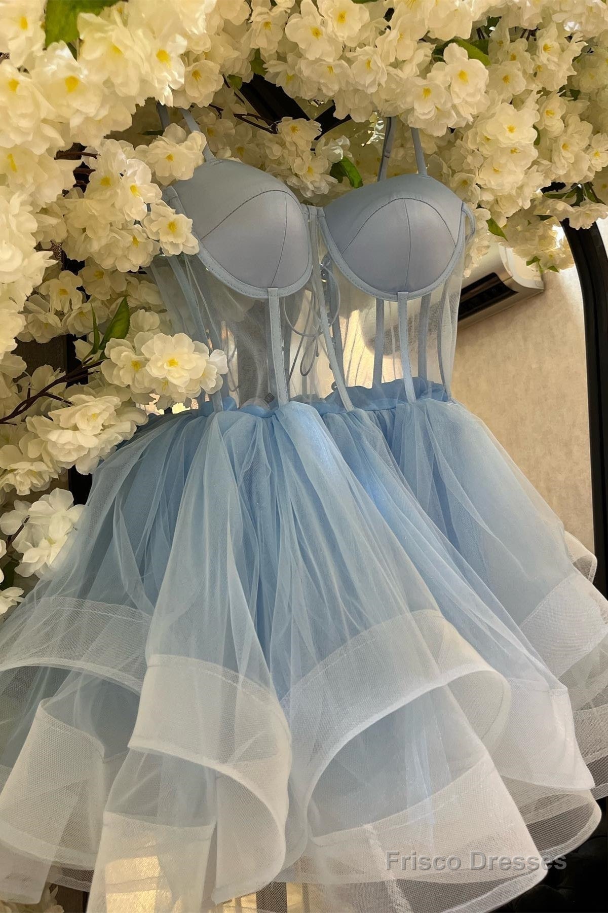 Light Blue A-line Illusion Tulle Homecoming Dress Main image
