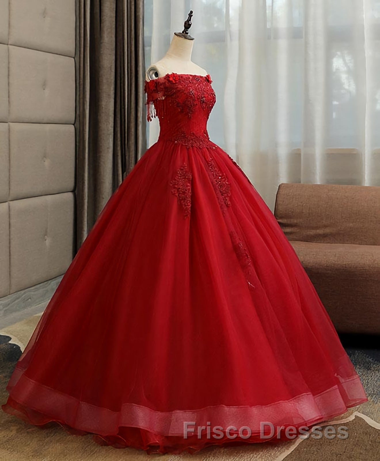 Burgundy Tulle Lace Long Formal Prom Gown Burgundy Tulle Lace Formal Prom Dress