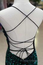 Red Sequin Cowl Neck Lace-Up Back High-Low Formal Prom Dress