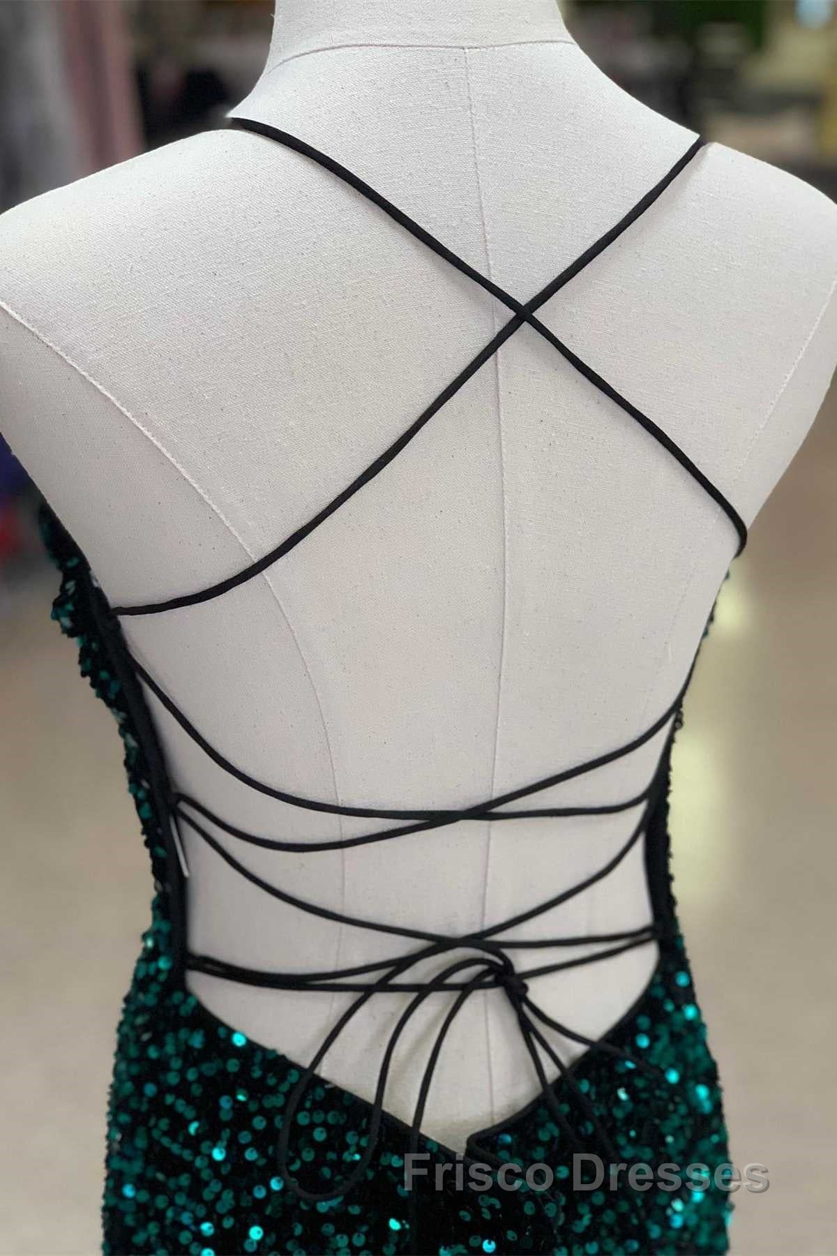 Red Sequin Cowl Neck Lace-Up Back High-Low Formal Prom Dress