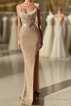 Strapless Sweetheart Mermaid Formal Prom Dresses with Long Beads and Sequins
