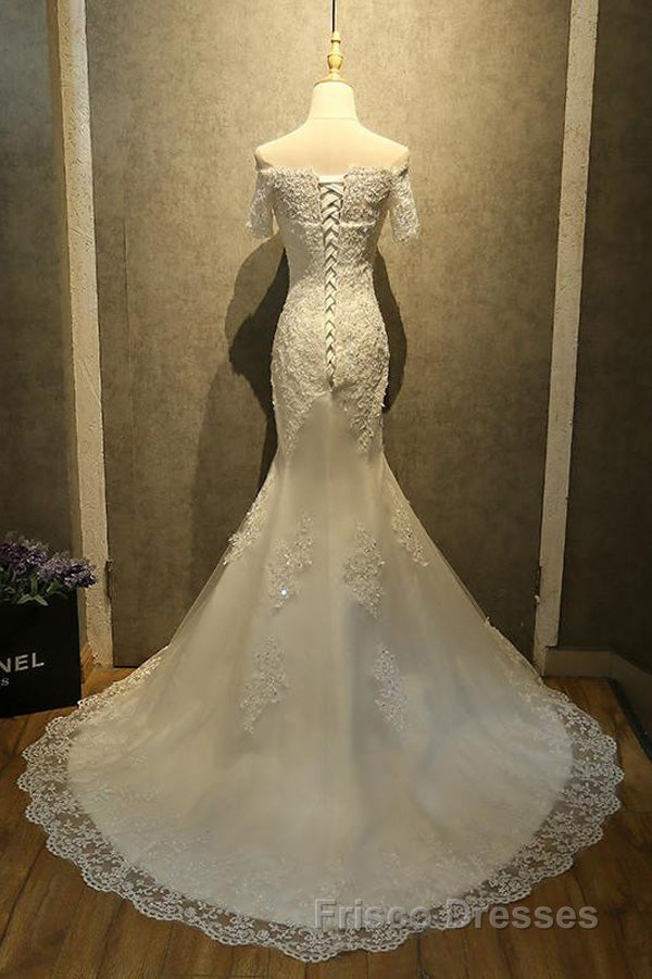 Mermaid Off Shoulder Sleeveless Lace Beading Watteau Train Wedding Dress Secondary image