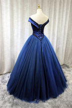 A-Line Tulle Beading Long Formal Prom Dress, Off the Shoulder Evening Dress