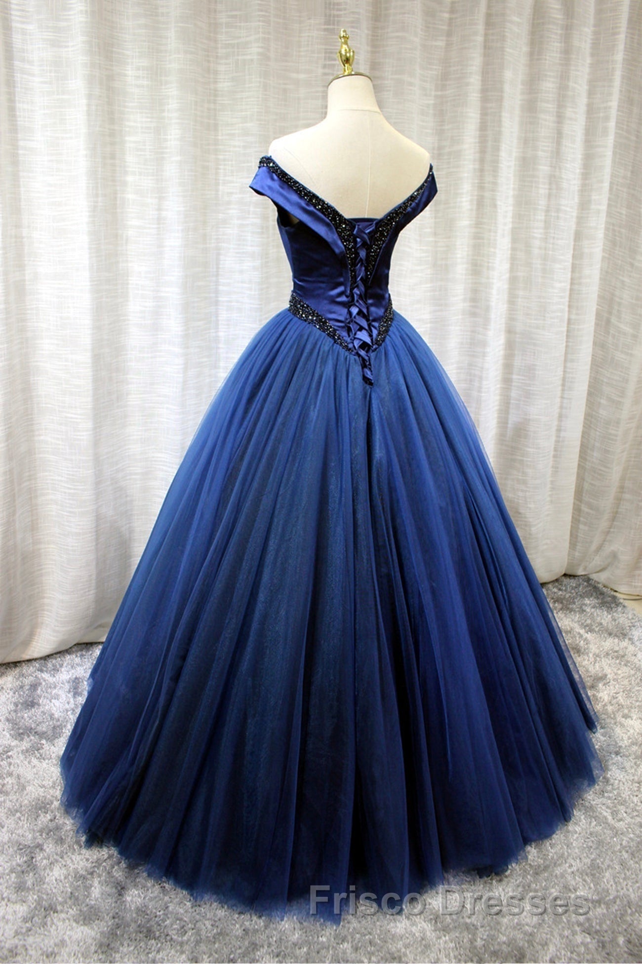 A-Line Tulle Beading Long Formal Prom Dress, Off the Shoulder Evening Dress