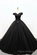 A-Line Tulle Beading Long Formal Prom Dress, Off the Shoulder Evening Dress