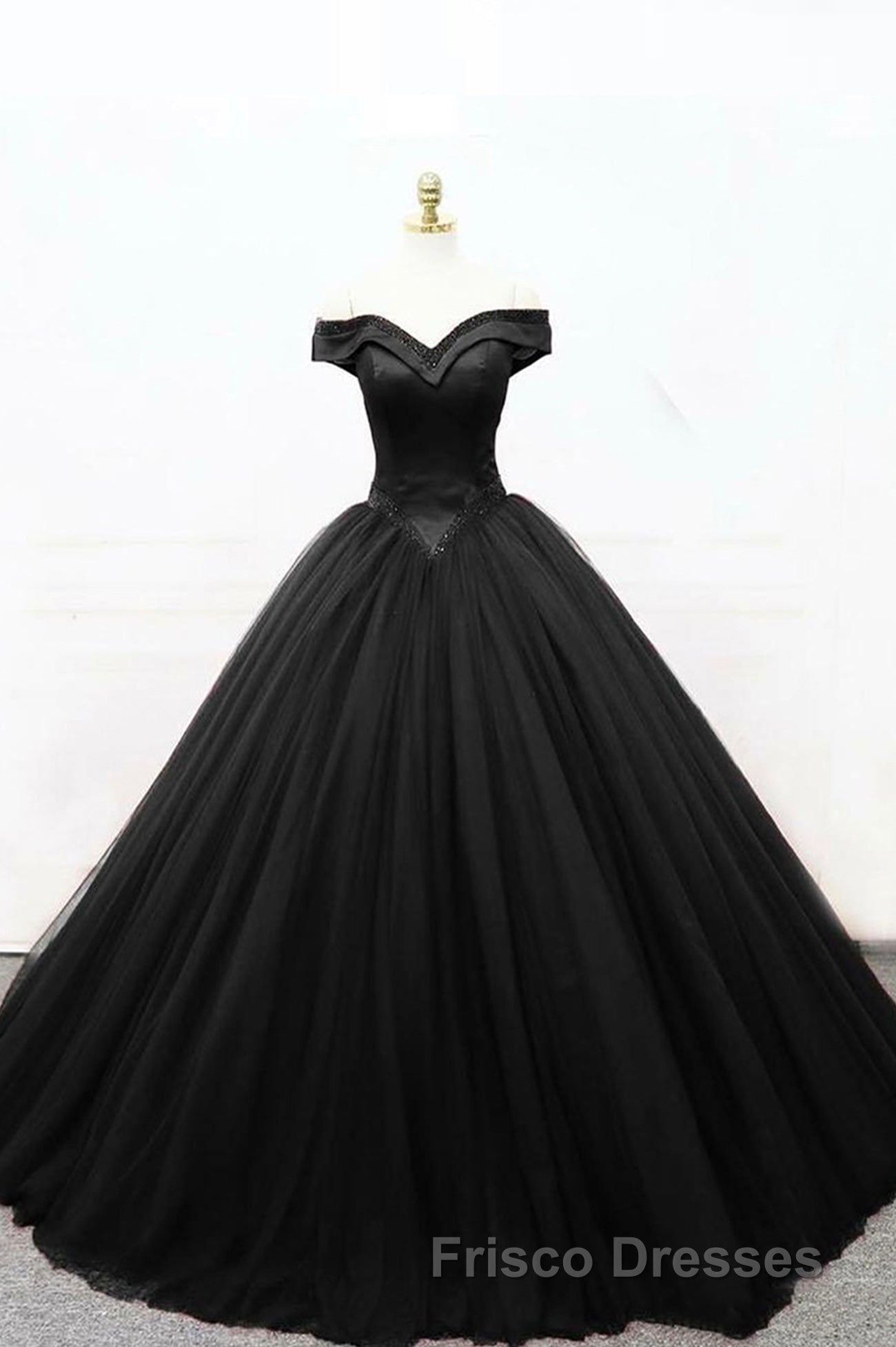 A-Line Tulle Beading Long Formal Prom Dress, Off the Shoulder Evening Dress