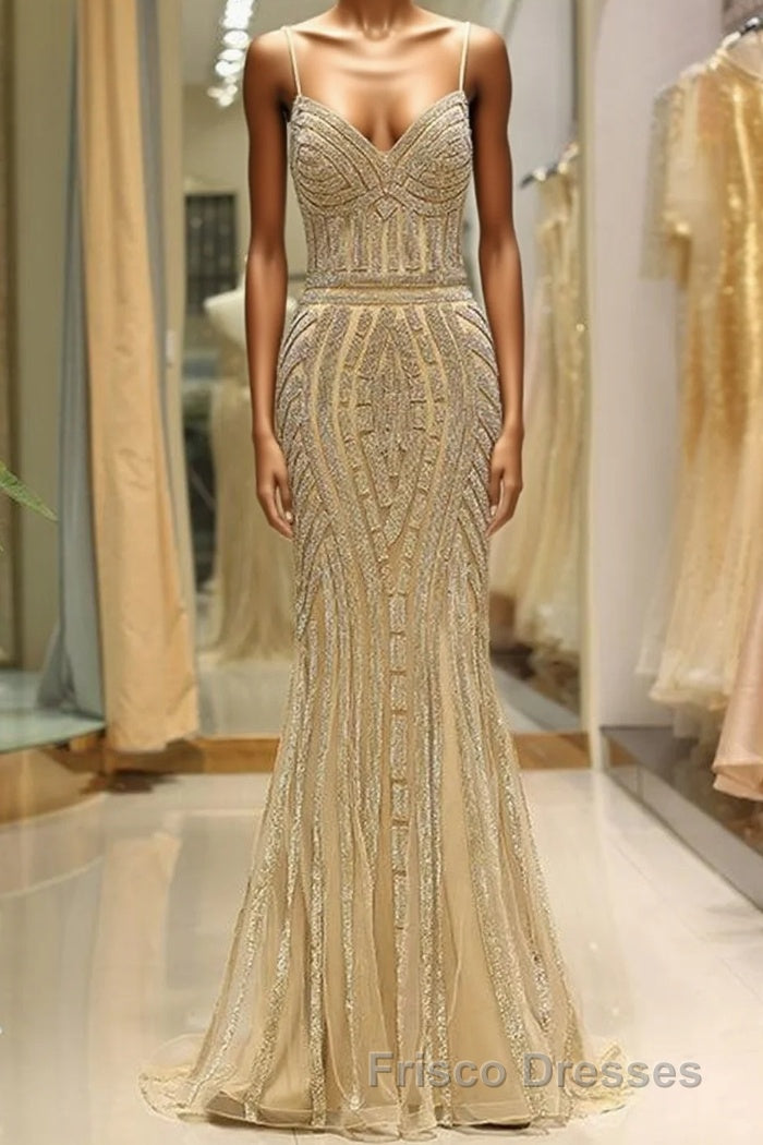 Mermaid Spaghetti Strap Black Beaded Formal Prom Evening Dress Main image