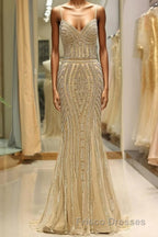 Mermaid Spaghetti Strap Black Beaded Formal Prom Evening Dress