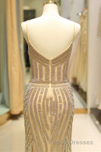 Mermaid Spaghetti Strap Black Beaded Formal Prom Evening Dress