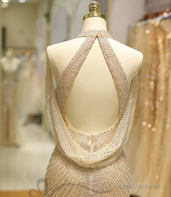 Luxurious High Neck Dubai Gold Long Evening Dress Secondary image