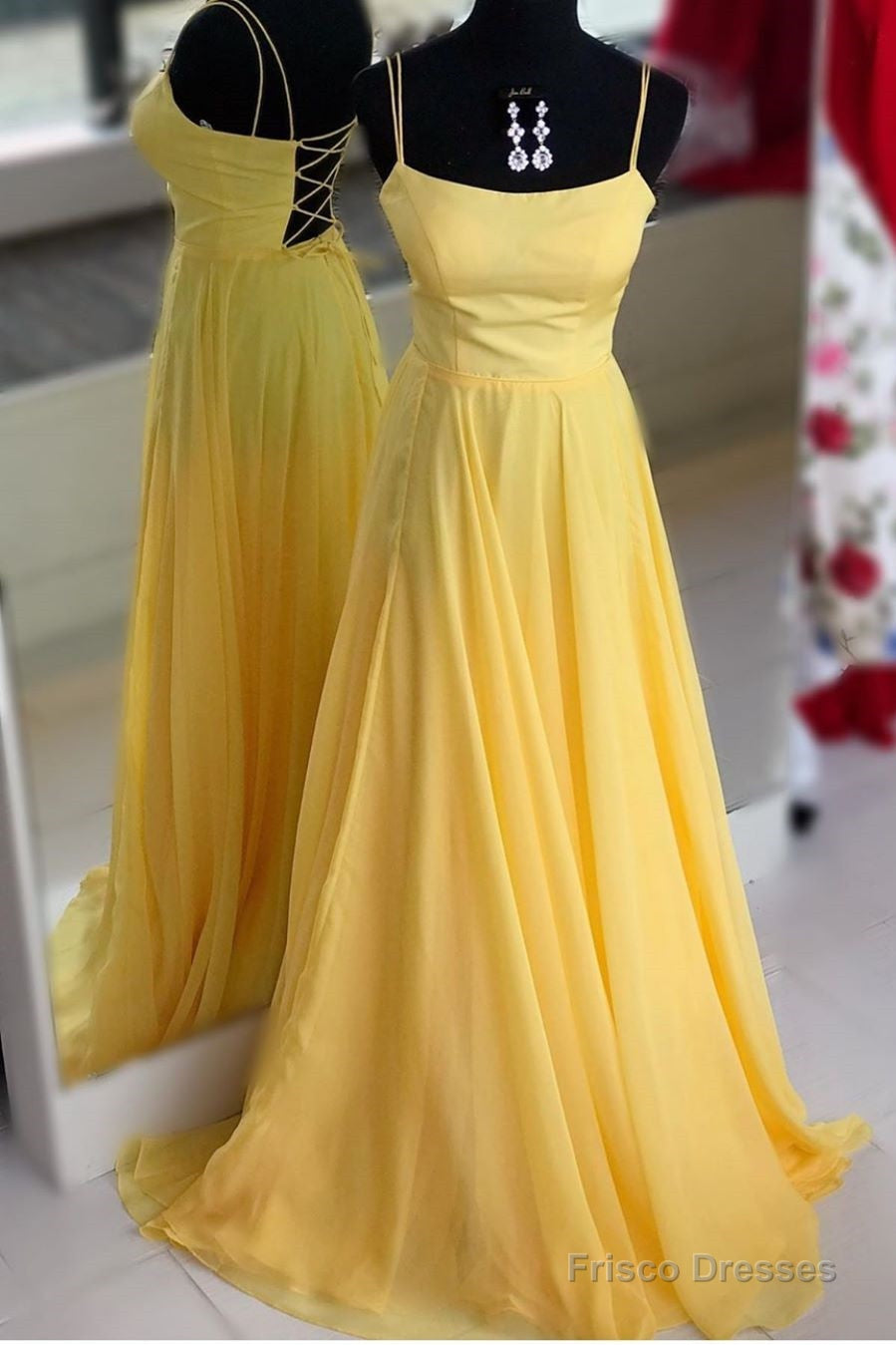 Simple Spaghetti Straps Yellow Long Party Dress Main image