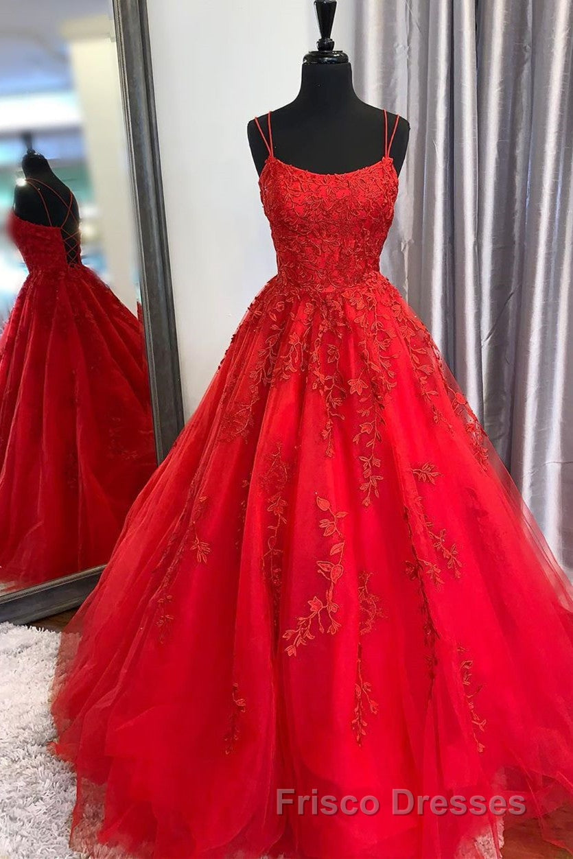 Princess Straps Long Formal Prom Dress with Lace Appliques Secondary image