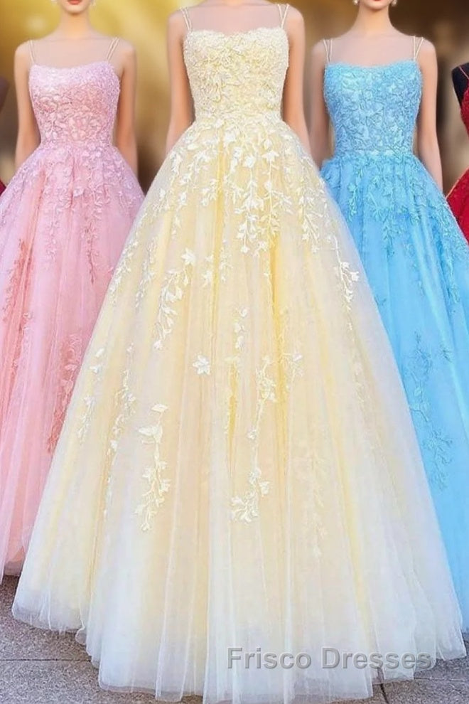 Princess Straps Long Formal Prom Dress with Lace Appliques Main image