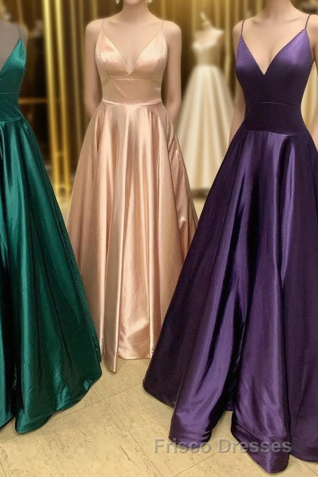 Simple A-Line Straps Satin Long Formal Prom Dress