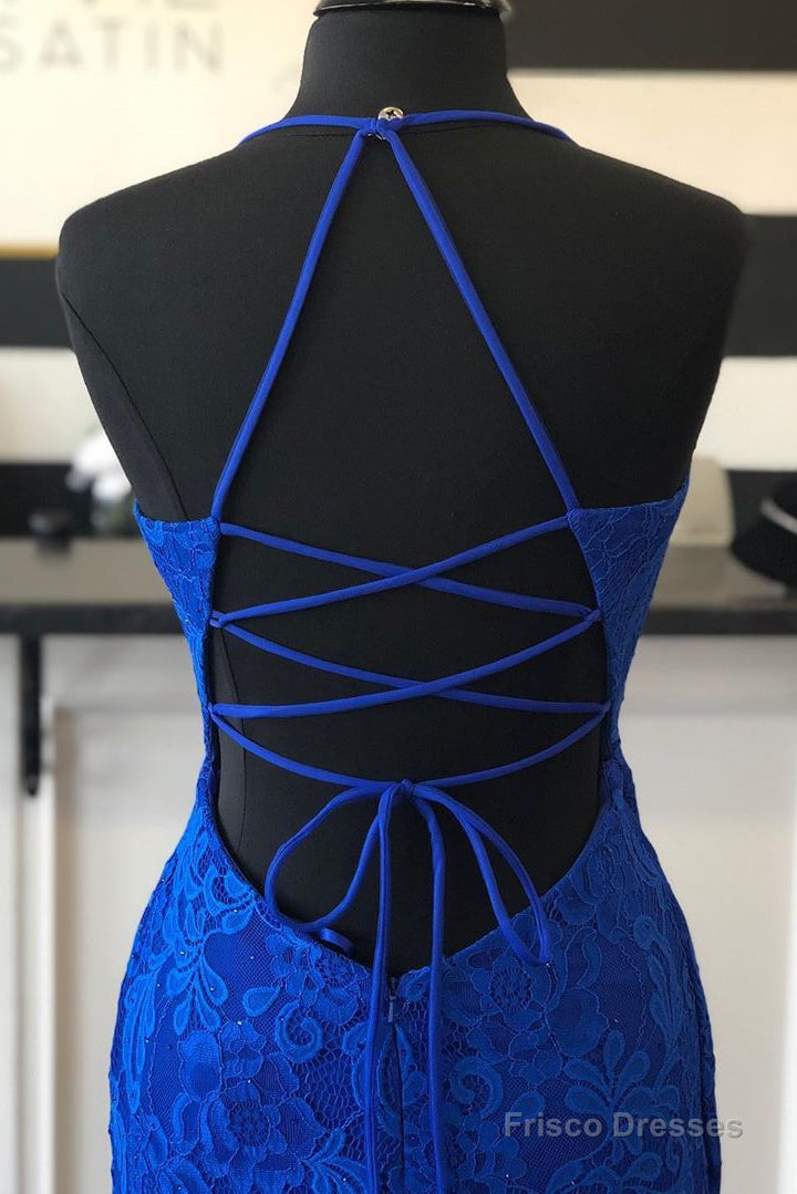 Elegant Lace-up Back Mermaid Royal Blue Long Lace Prom Dress Secondary image