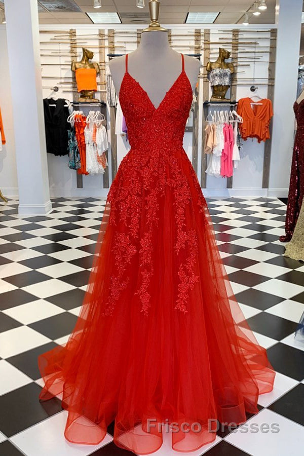 Elegant V Neck A-Line Red Appliqued Long Formal Prom Dress Secondary image