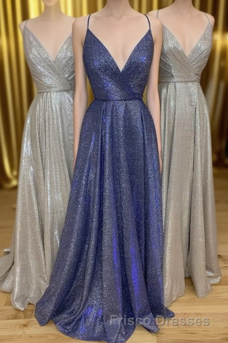 Sparkly V Neck Straps A-Line Long Formal Prom Dress Main image