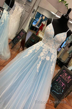 Elegant V Neck Lace-Up Back Pink Long Formal Prom Dress with Appliques