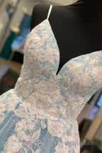 Elegant V Neck Lace-Up Back Pink Long Formal Prom Dress with Appliques