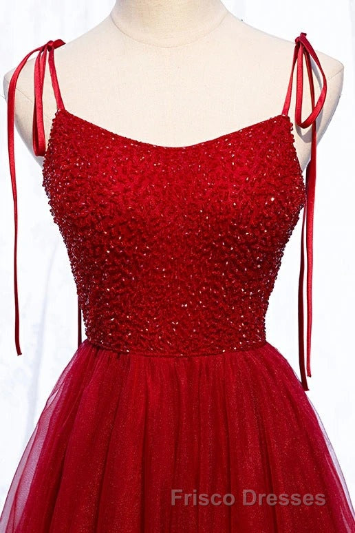 Straps Red Long Formal Prom Dress with Beaded Bodice Secondary image