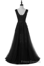 A-line Tulle Grey Long Formal Prom Dress