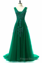 A-line Tulle Grey Long Formal Prom Dress