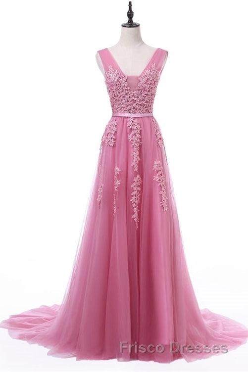 A-line Tulle Grey Long Formal Prom Dress