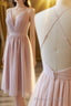 Short Pink Chiffon Homecoming Dress with Cross Back