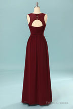 Elegant Pleated Burgundy Bridesmaid Dress with Keyhole