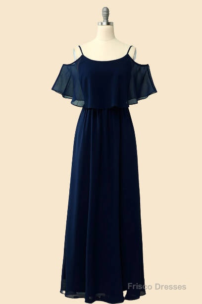 Off The Shoulder Navy Blue Long Bridesmaid Dress Main image