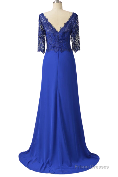 Long Pleated Lace Royal Blue Mother of Bridal Dress with Train Main image