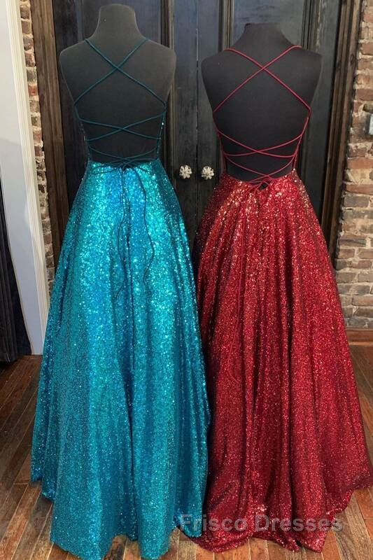 Princess A-line Sequins Long Formal Prom Dress