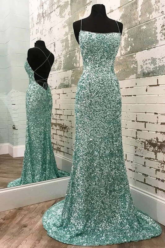 Mint Green Sequined Mermaid Long Evening Dress Main image