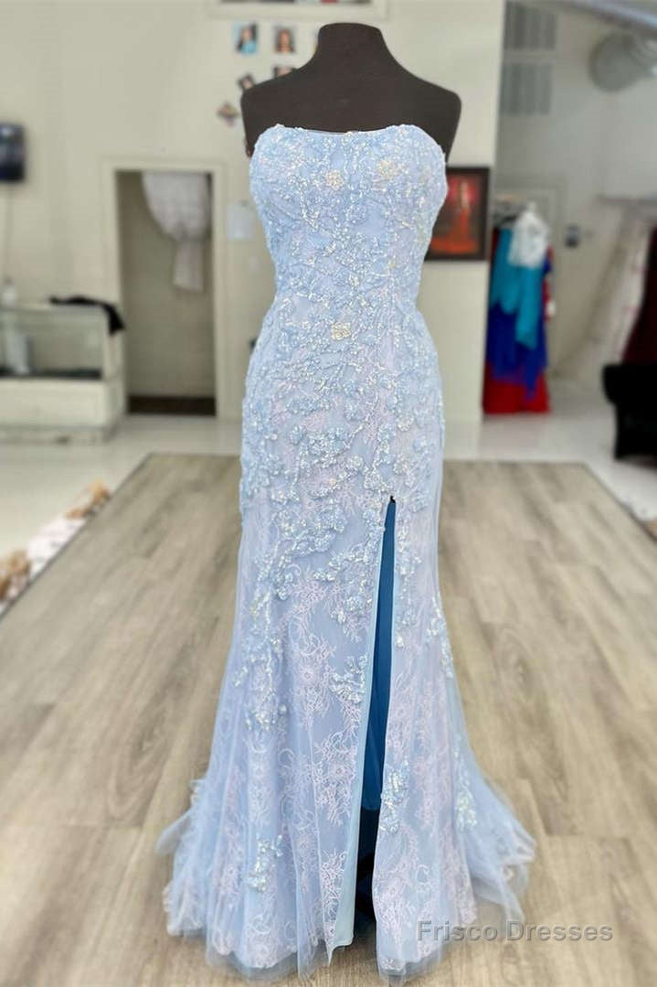 Mermaid Strapless Baby Blue Prom Dress with Appliques Main image