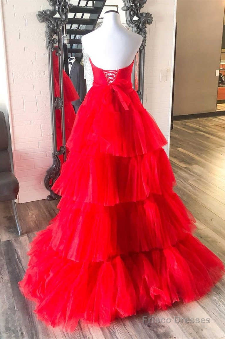 Strapless High Low Tiered Red Tulle Prom Dress Secondary image